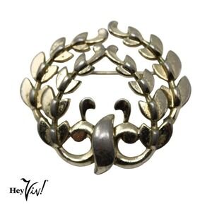 Vintage Signed Monet Pin Brooch Elegant Goldtone Wreath Design 1 7/8" - Hey Viv